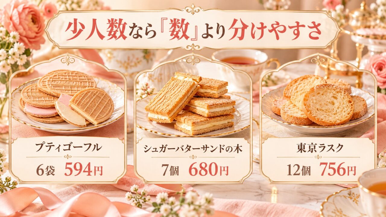 プティゴーフル・シュガーバターサンドの木・東京ラスクを少人数で分けやすい東京土産として比較