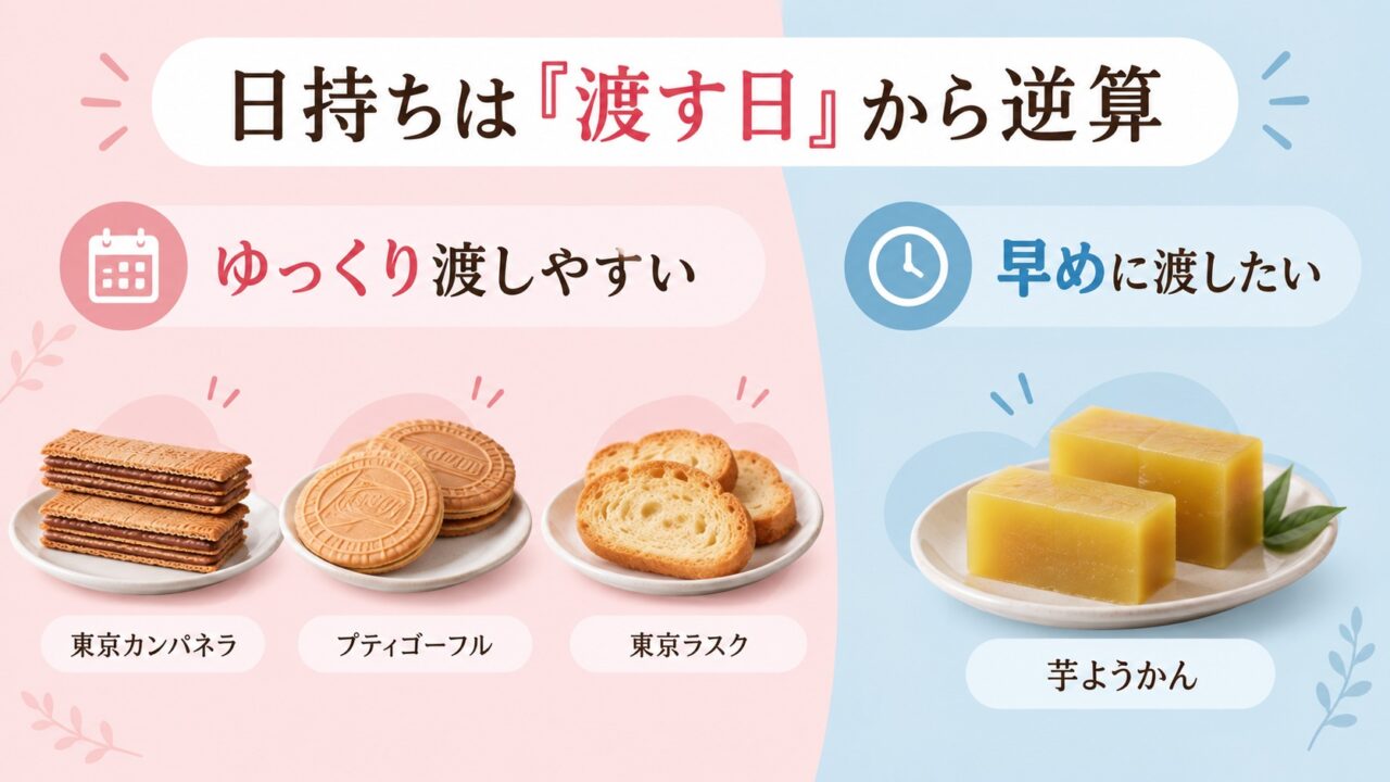 東京カンパネラ・プティゴーフル・東京ラスクと芋ようかんを渡す時期の違いで比較