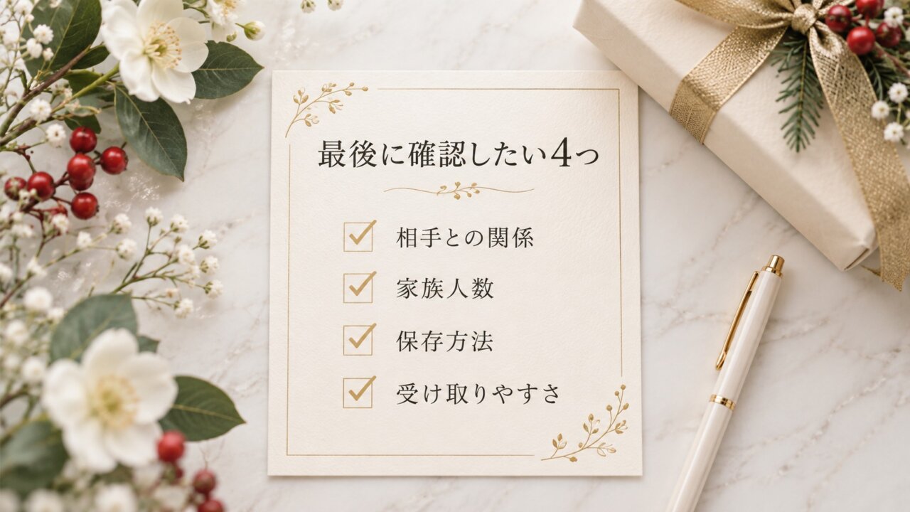 お歳暮を贈る前の最終チェック 相手との関係や家族人数、保存方法、受け取りやすさを確認するチェックリスト