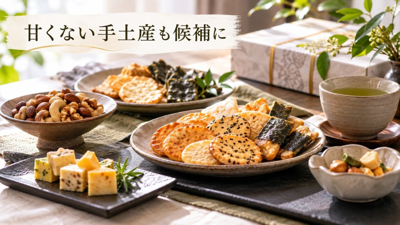 せんべいや海苔など甘くない手土産のイメージ