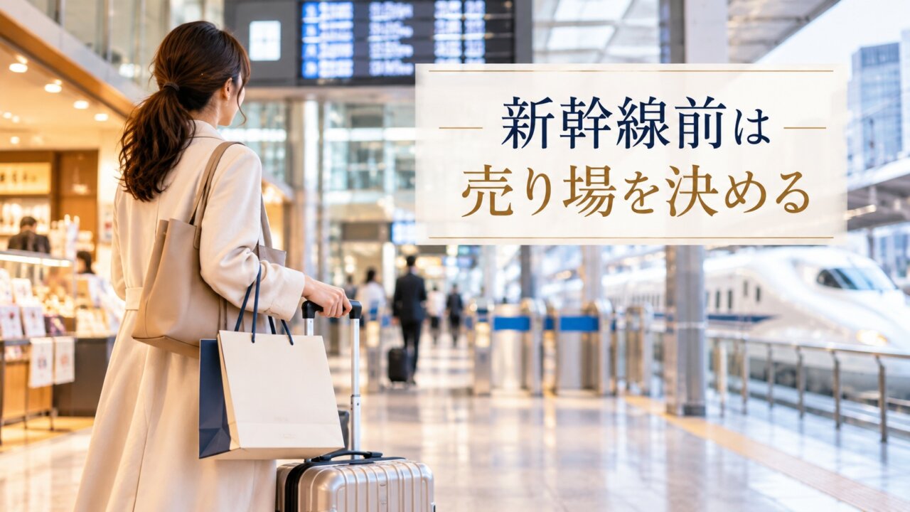 新幹線乗車前にお土産売り場へ向かう旅行者