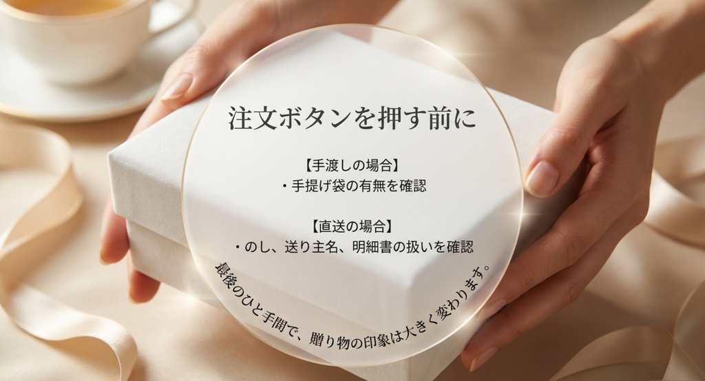 東京土産を通販する前に手提げ袋、のし、送り主名、明細書などを確認するチェックポイント