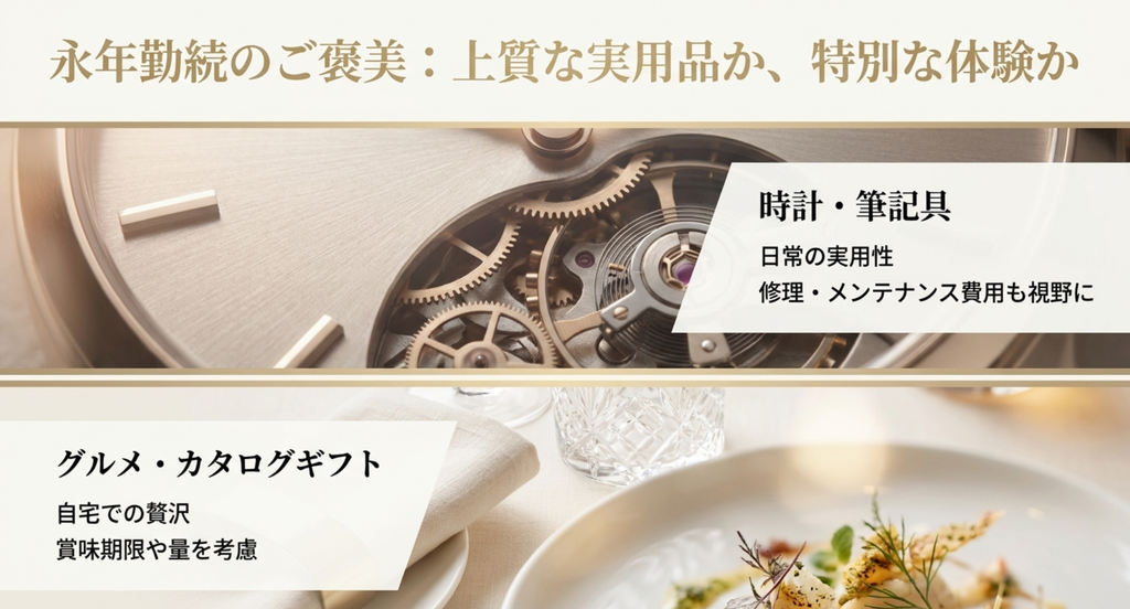 永年勤続の自分へのご褒美 永年勤続の自分へのご褒美を時計や筆記具などの実用品とグルメや体験から選ぶスライド