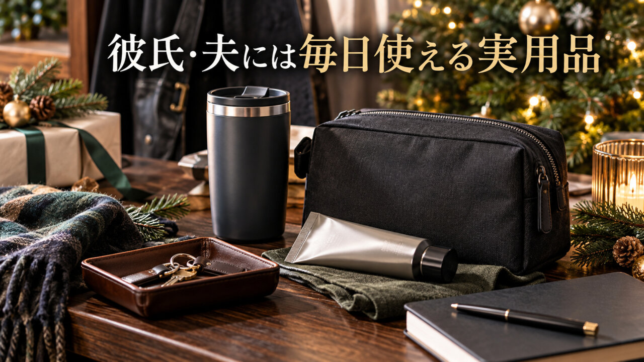 彼氏や夫向けの毎日使える実用品ギフトをイメージしたクリスマスプレゼント画像