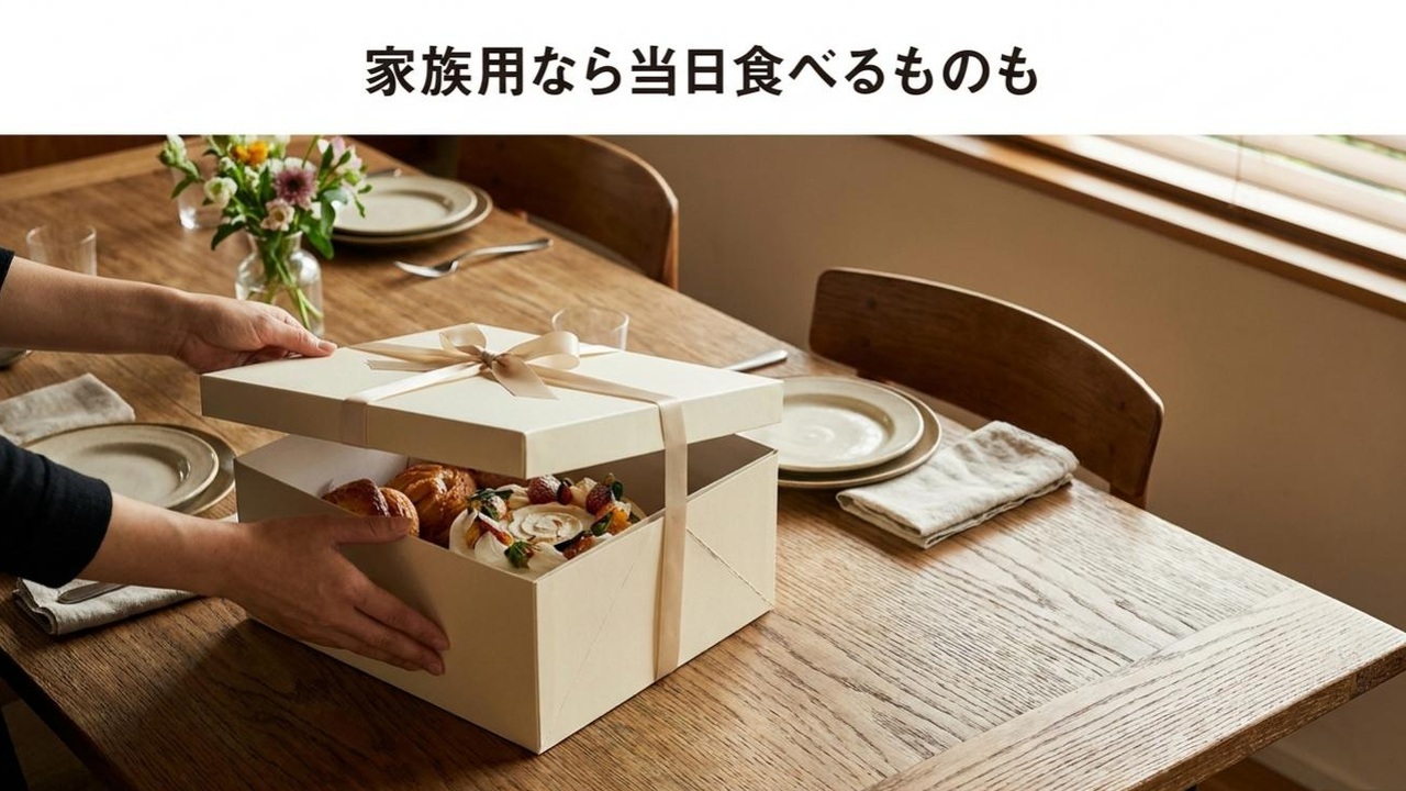エキスポシティの家族向けお土産は当日食べるものも 家族へのお土産を自宅の食卓で開けるイメージ