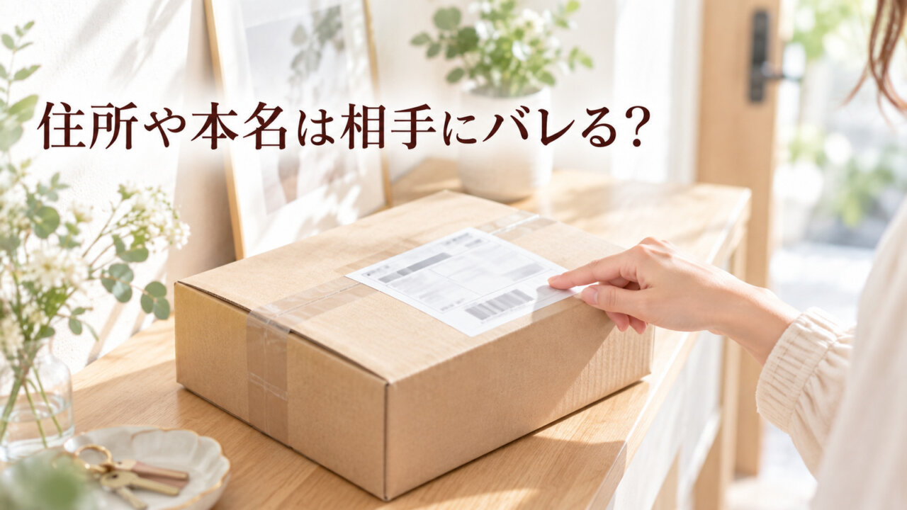 住所や本名は相手にバレる? 受け取った小包の配送伝票を確認している手元