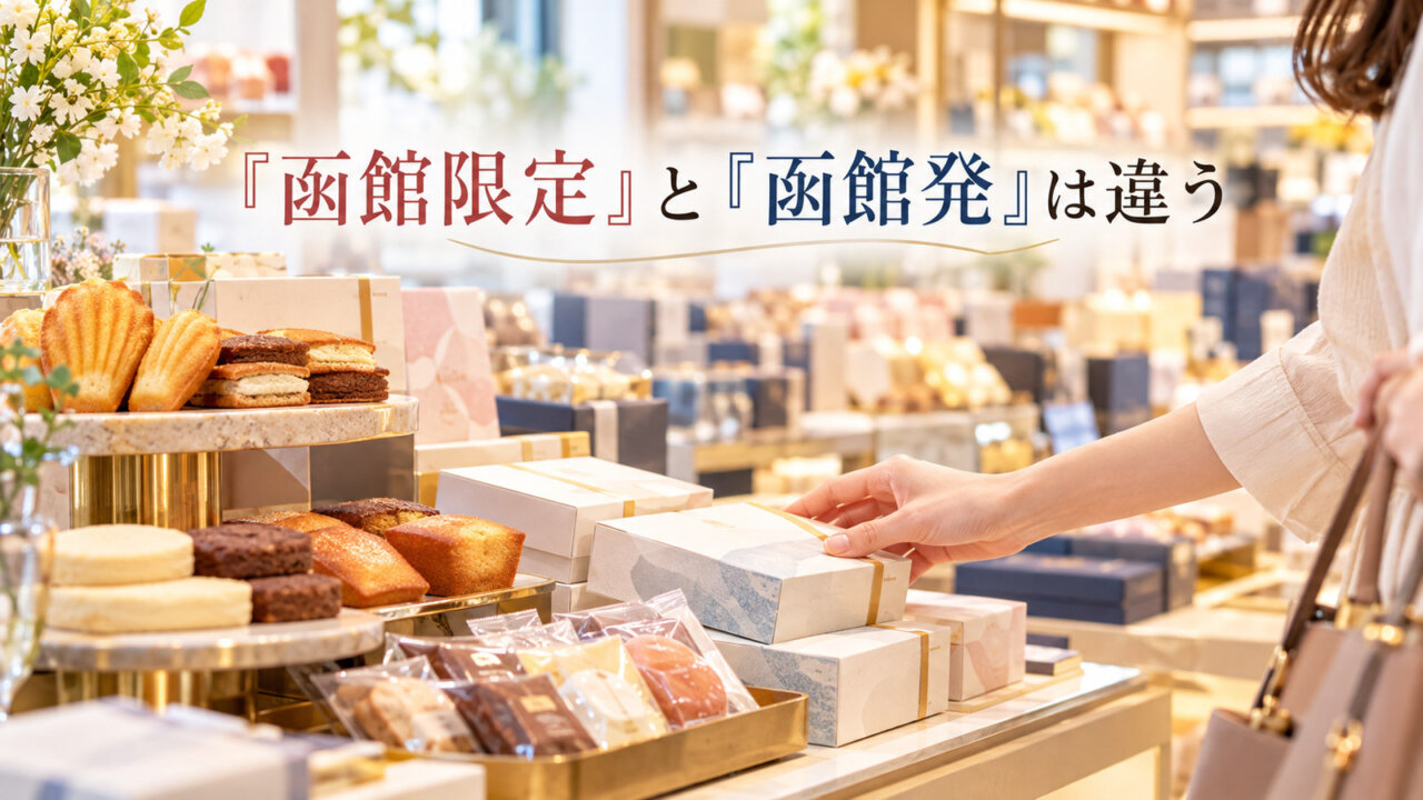 「函館限定」と「函館発」は違う 洋菓子の売り場で贈答用の箱菓子を選ぶ女性の手元