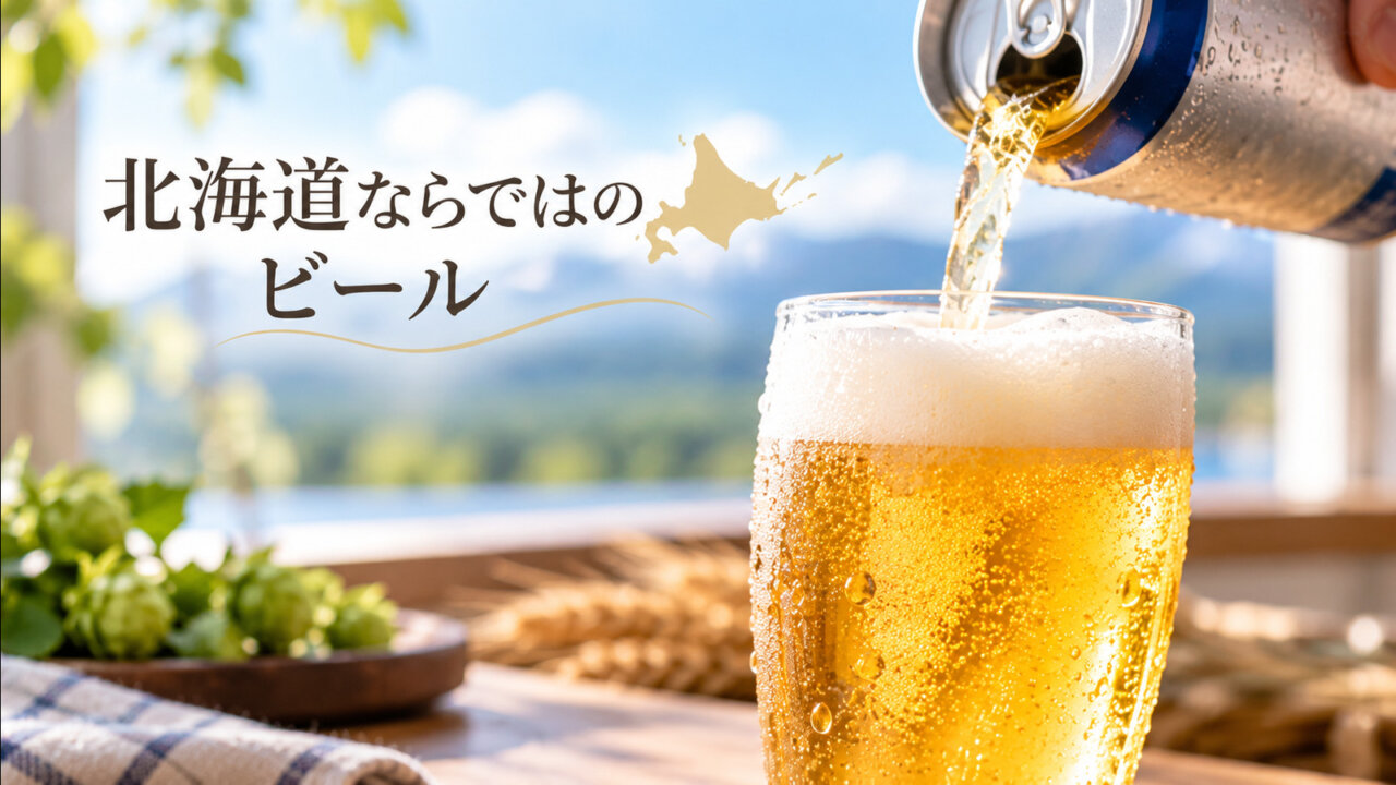 北海道ならではのビール 冷たいビールをグラスに注ぐ瞬間を表した北海道のビールのお土産イメージ