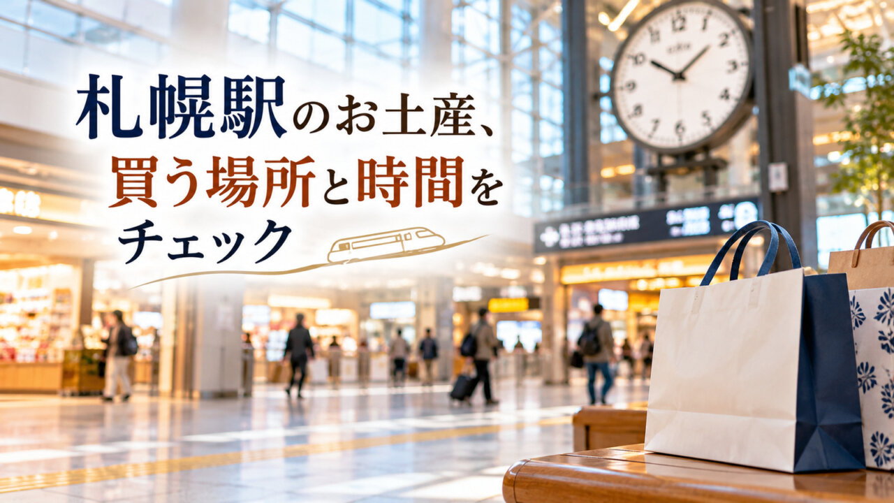 札幌駅のお土産、買う場所と時間をチェック 時計のある駅のコンコースとお土産の紙袋