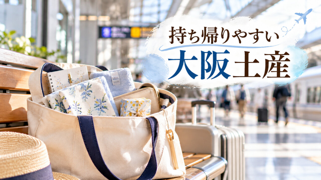 持ち帰りやすい大阪土産 大阪でしか買えないお土産・雑貨|旅行帰りのトートバッグとスーツケースのイメージ