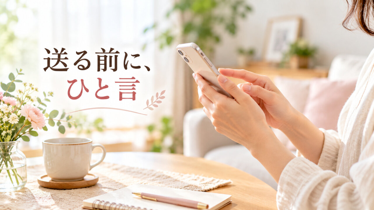 送る前に、ひと言 義実家へ贈り物を送る前にスマートフォンで連絡する手元
