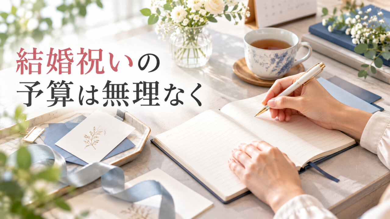 ノートを開いて結婚祝いの予算を考える手元