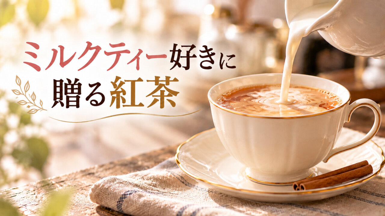 ミルクティー好きに贈る紅茶 白い磁器のティーカップにミルクを注ぐ紅茶