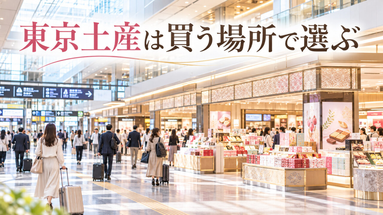 東京土産は買う場所で選ぶ 旅行者が行き交う現代的な駅の土産売り場とショッピング風景