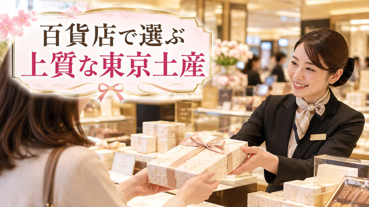 百貨店で選ぶ上質な東京土産 百貨店のギフトカウンターで包装された手土産を受け渡す様子